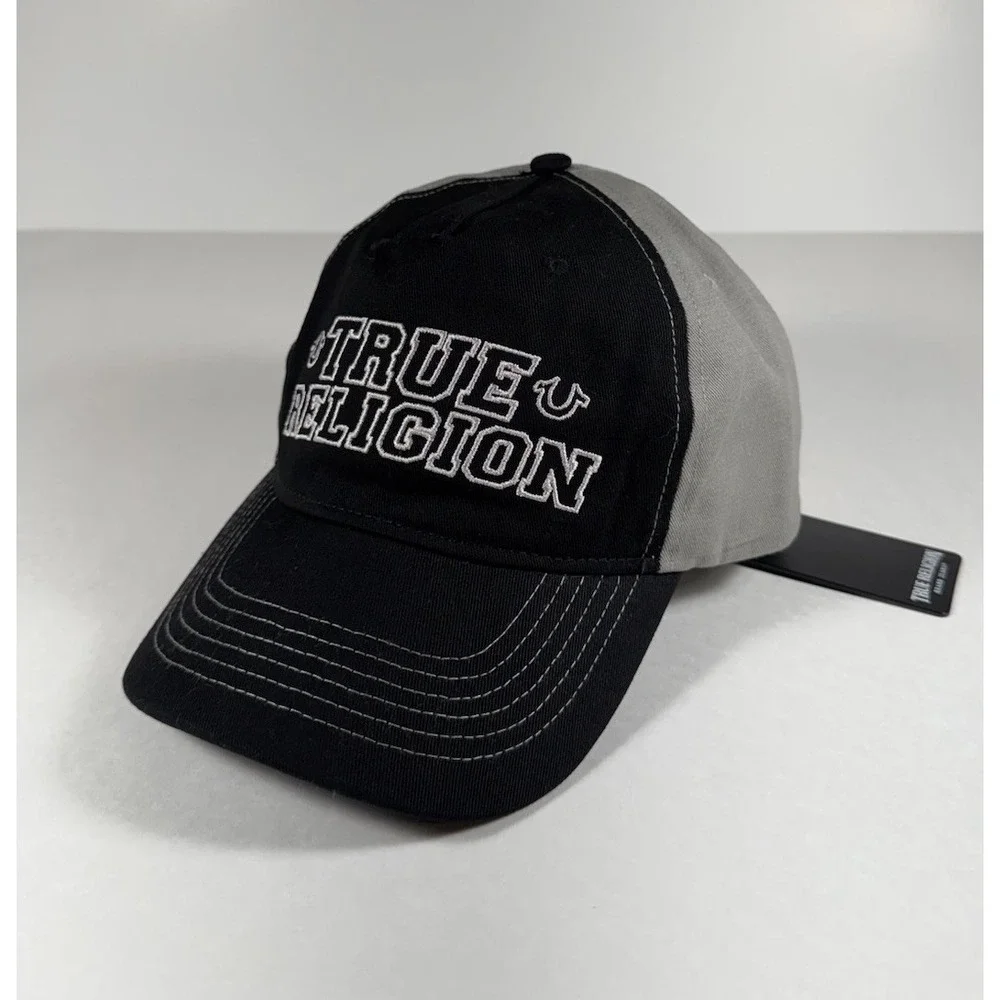 TRUE‎ RELIGION Embroidered Trucker Strapback Hat Cap Black Gray Men's *NEW* $59